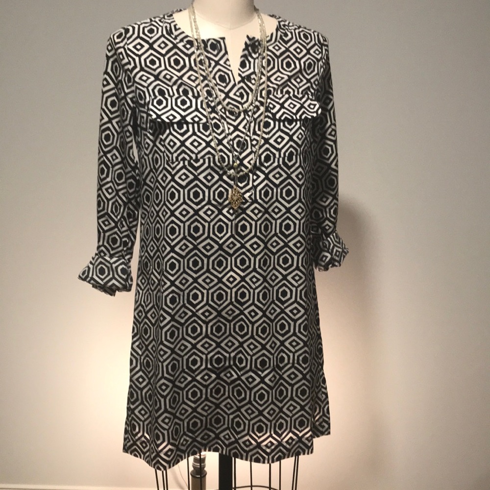 GAP navy/white geometric long sleeve dress ▪️sz XS - Picture 3 of 8